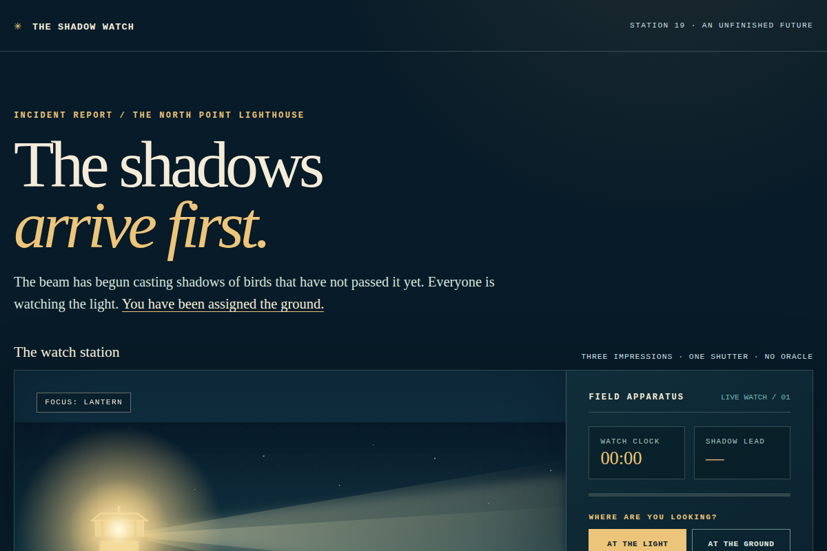 A still from The Shadow Watch in a real browser. Open the original room to play; this picture itself is not interactive.